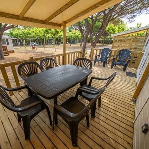 Mobilheim 6 Personen - Comfort | 3 Schlafz. | 6 Pers. | Erhöhte Terrasse | Klimaanlage