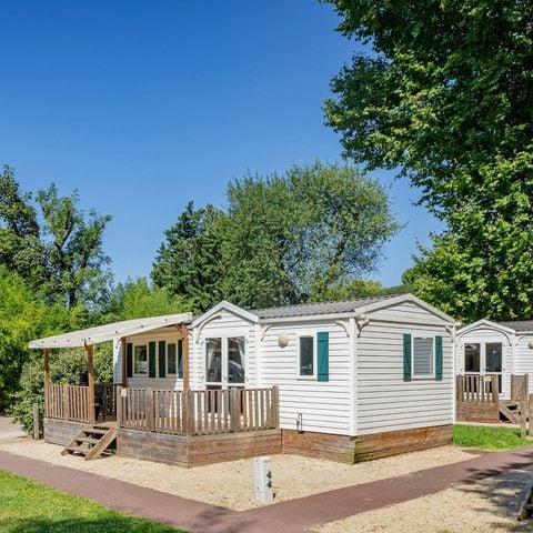 Mobilheim 6 Personen - Klassisch | 3 Zi. | 6 Pers. | Erhöhte Terrasse | 1 Bad | Klimaanlage | TV