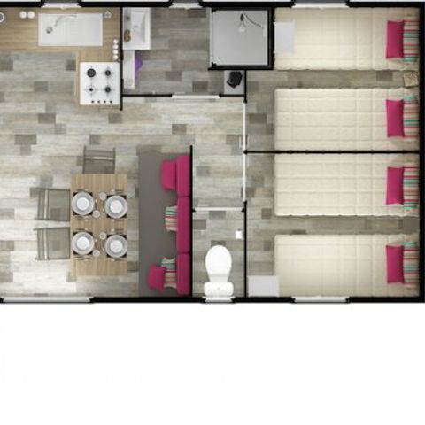 Mobilheim 6 Personen - Mobilheim Malaga 38m² (30m² + 8m² Terrasse)- 3 Zimmer 6 pers.