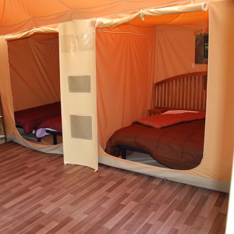 Zelt 4 personen - Zeltbungalow Karibik 20m² mit Terrasse 10.5m² - ohne Sanitäranlagen 2 Zimmer 4 pers.