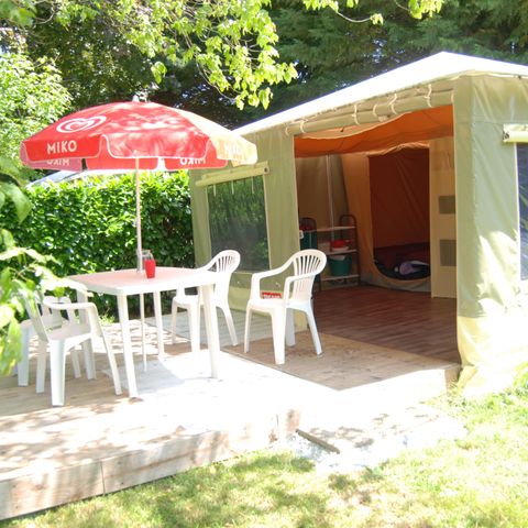 Zelt 4 personen - Zeltbungalow Karibik 20m² mit Terrasse 10.5m² - ohne Sanitäranlagen 2 Zimmer 4 pers.