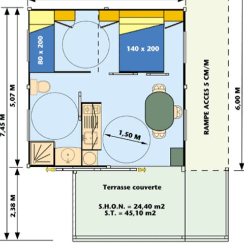 Chalet 3 persons - Ciela Confort PMR - 1 bedroom