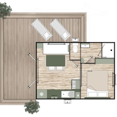 MOBILHOME 2 personas - Comfort Mobile Home 20 m² (1 dormitorio) + terraza