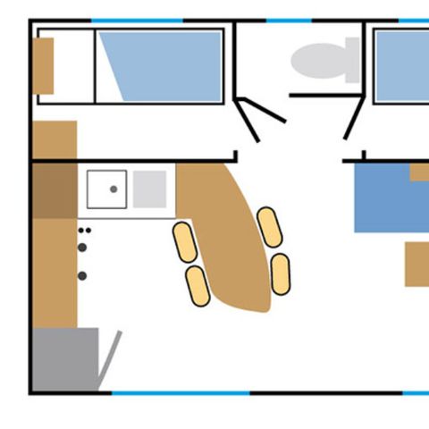 Stacaravan 6 personen - Standaard 32m² - 3 kamers - Half overdekt terras