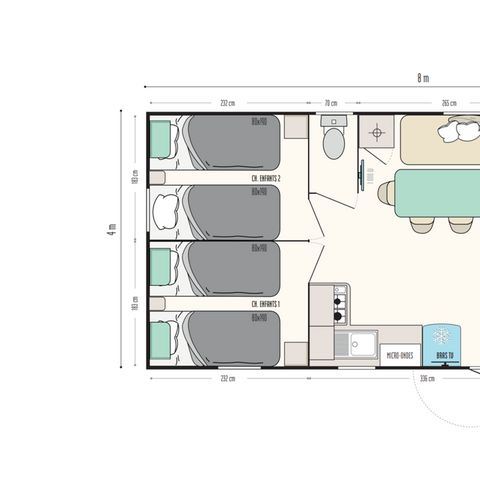 MOBILHOME 6 personnes - Premium 32m² -3ch - Terrasse couverte - CLIM + TV