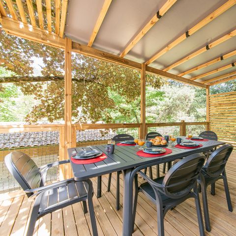 Mobile home 6 persons - Premium 32m² 3 bedrooms - Semi-covered terrace - CLIM + TV + linen + towels included