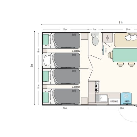 Mobilheim 6 personen - Premium 32m² 3 Schlafzimmer - Halboffene Terrasse - KLIMA + TV + Bettwäsche + Handtücher inklusive