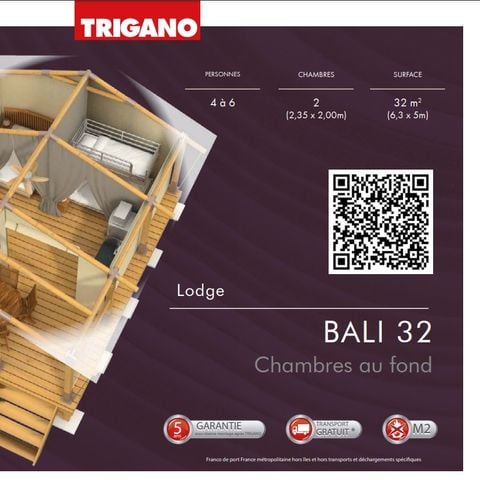 SafariZelt 4 Personen - Safari Bali 35m² - Standard - 2 Schlafzimmer - Terrasse - individuelle Sanitäranlagen in der Nähe