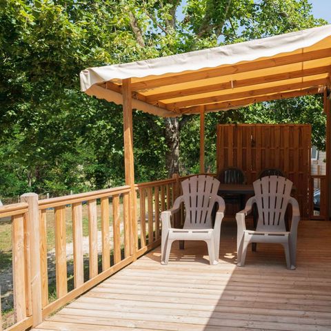 Mobilheim 6 personen - Standard 32m² - 3 Schlafräume - überdachte Terrasse - TV - Klimaanlage