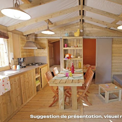 Mobilheim 4 personen - CosyFlower Premium 38m² - 2 Schlafzimmer + überdachte Terrasse + TV + Bettwäsche + Handtücher