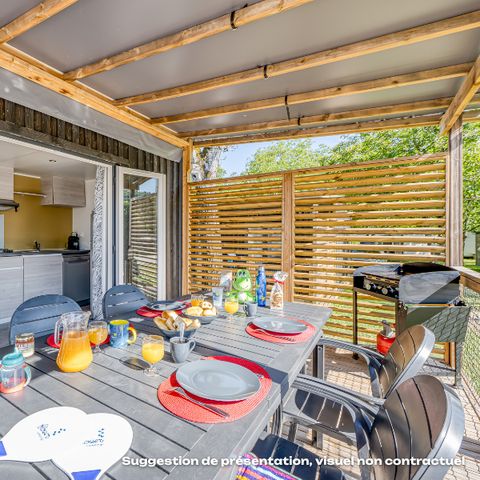 Stacaravan 4 personen - Homeflower Premium 26,5m² - 2 kamers + terras + TV + Airco + Linnen + Handdoeken