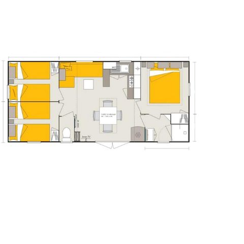 Mobilheim 6 personen - Homeflower Premium 35m² - 3 Schlafzimmer + Terrasse + TV + Bettwäsche + Handtücher + Klimaanlage