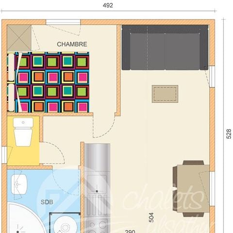 Chalet 4 personen - Chalet CONFORT Nelia 23 m² (1 Zimmer) + überdachte Terrasse von 8 m² + reversible Klimaanlage(045) + TV 2/4 Pers.