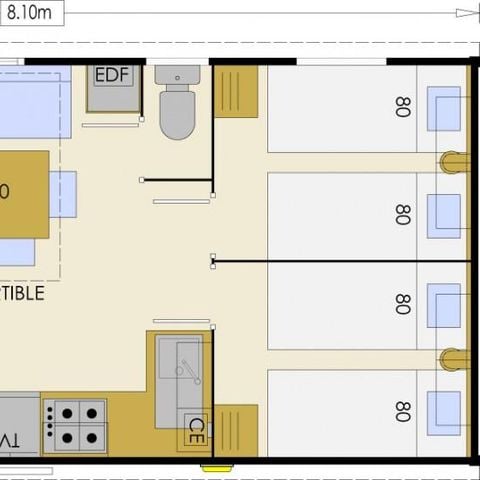 Mobilheim 6 personen - Mobilheim Bermudes Confort 30m² (3 Zimmer) + halb überdachte Terrasse 18 m² + TV 6 Pers.