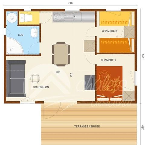Chalet 6 personen - Chalet Savania PREMIUM46 34 m² (2 Zimmer) + überdachte Terrasse von 13 m² + TV + umkehrbare Klimaanlage 4/6 Pers.