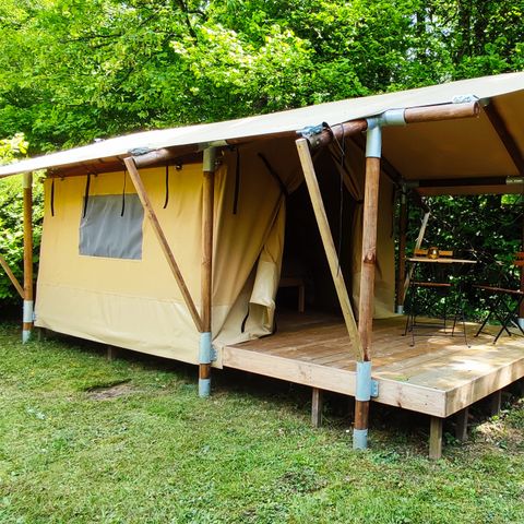 Safaritent 2 personen - Woodlodge Nature - 2 eenpersoonsbedden of 1 tweepersoonsbed - Uitzicht op de vijver 2 pers