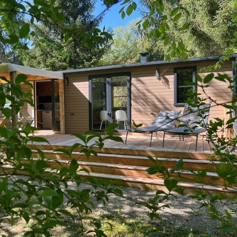 Stacaravan 6 personen - Cottage Ohara Côté Jardin Premium - 36m² - 3 kamers + Half overdekt terras + TV + LV + Uitzicht op het bos 6 personen