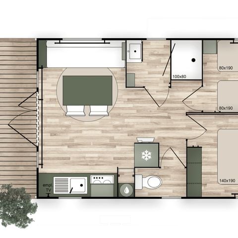 Mobile home 5 persons - LODGE BOIS GRAND CONFORT, 2 bedrooms (Saturday/Saturday)