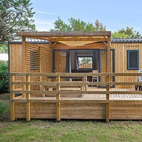 Mobilheim 6 Personen - Premium | 3 Zi. | 6 Pers. | Erhöhte Terrasse | 2 Bäder | Klim.