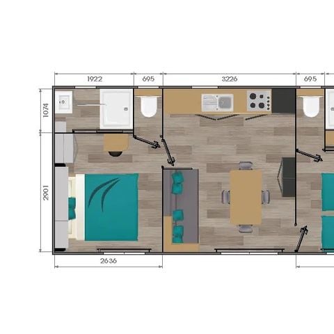 Mobilheim 4 personen - Privilege Hütte 2 Schlafzimmer 2 Bäder