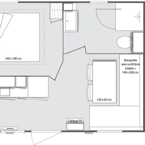 Mobilheim 2 Personen - Confort 18m² 1 Zimmer + überdachte Terrasse + Klimaanlage + TV