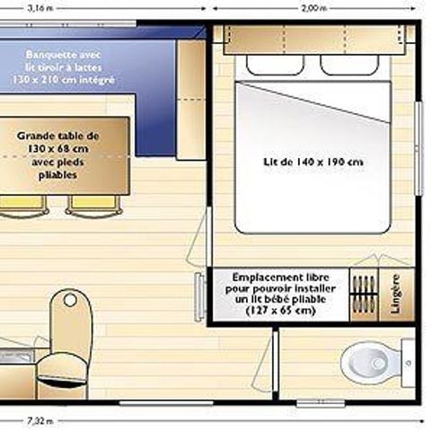 Mobilhome 4 personnes - Confort + 30m² (2 chambres) + terrasse couverte