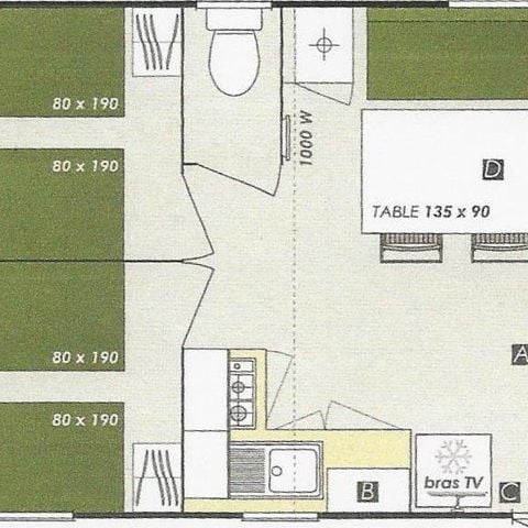 Stacaravan 6 personen - Comfort + 32m² (3 kamers) + overdekt terras