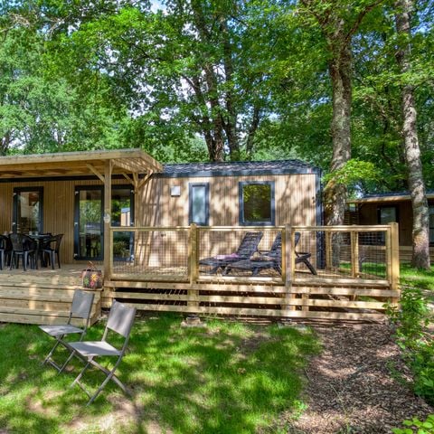 Stacaravan 6 personen - Stacaravan Premium 33m² Bahia - 3 kamers + halfoverdekt terras + LV + TV + CLIM 6 pers