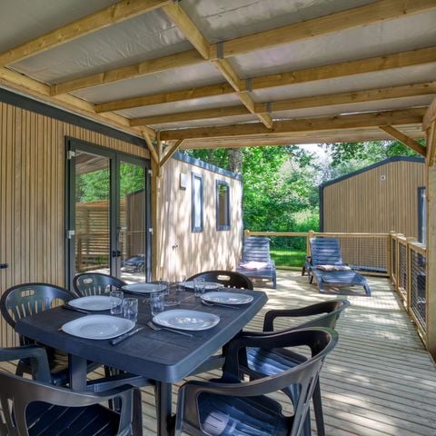 Mobilheim 6 personen - Mobilheim Premium 33m² Bahia - 3 Schlafzimmer + halbüberdachte Terrasse + TV + LV + KLIMAANLAGE 6 pers.