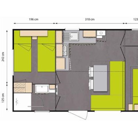 Mobilheim 4 personen - Mobilheim CONFORT 27,5m² (2 Zimmer) + TV + halbüberdachte Terrasse | 4 Personen