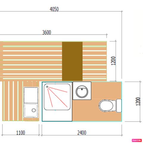 Stellplatz - Pauschale Premium: Stellplatz 10A, ausgestattet mit einem Freecamp (Hütte mit Sanitäranlagen und offener Küche)