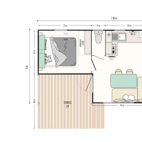 CASA MOBILE 4 persone - Standard 22m²- 2 camere da letto - Piccola terrazza - TV