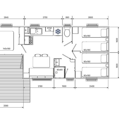 Mobile home 6 persons - Confort 28m² - 3 bedrooms - Small terrace