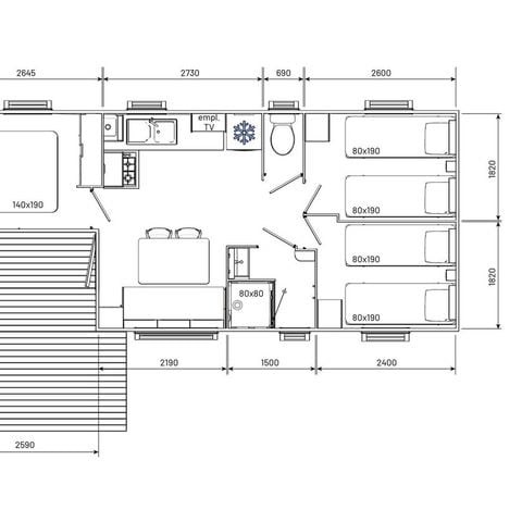 MOBILHOME 6 personnes - Confort 28m² - 3 chambres - Petite terrasse