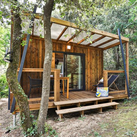 Chalet 2 Personen - Premium-Holz 16m² - 1 Schlafzimmer + überdachte Terrasse 8m² + TV + KLIMAANLAGE