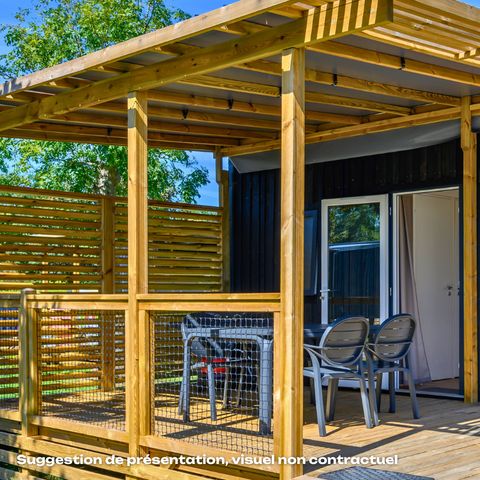 Stacaravan 6 personen - NIEUW // Homeflower Premium CLIM 35m² (3 kamers) + halfoverdekt terras + TV + Bedlinnenpakket + handdoeken 6 pers.