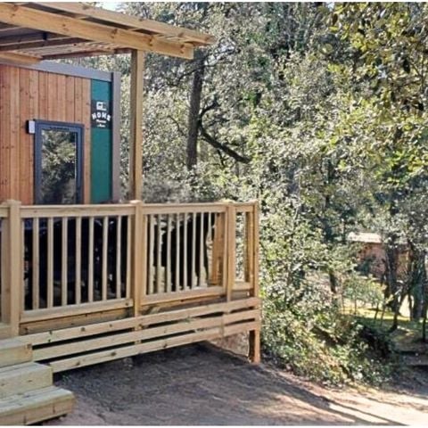 Stacaravan 2 personen - Homeflower Premium CLIM 20m² (1 slaapkamer) + halfoverdekt terras + TV + Bedlinnenpakket + handdoeken