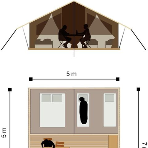 TENTE TOILE ET BOIS 5 personnes - Tente Lodge - sans sanitaires, sans chauffage - 2 chambres