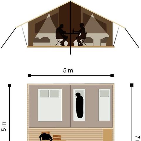 Tente en toile et en bois 4 personnes - Tente Lodge - sans sanitaires, sans chauffage - 2 chambres