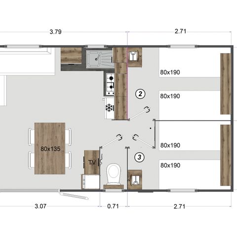 BUNGALOW 6 personnes - Privilège Souillac - 3 chambres - TV - Clim