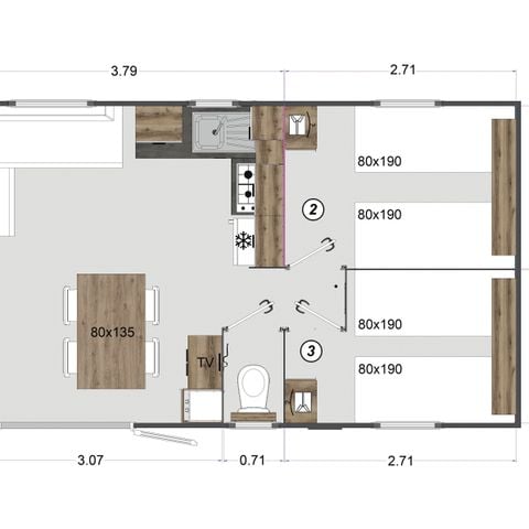 MOBILHOME 6 personnes - Privilège Souillac - 3 ch - TV - Clim