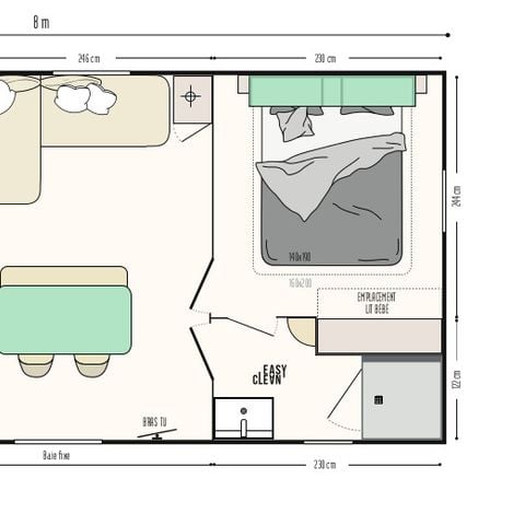 Mobilheim 4 Personen - Tanne 2 Zimmer 29m²