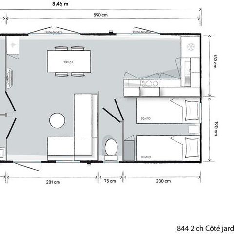 Stacaravan 2 personen - Bio Cottage WABI - 2 slaapkamers "P r e m i u m" - PRIJS VOOR 2 PERSONEN