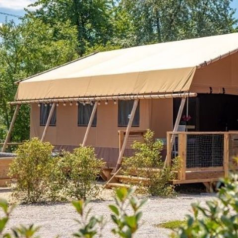 LODGE 6 Personen - Glamping Lodge PREMIUM RIVER 38m² - 3 Schlafzimmer - TV - Klimaanlage - überdachte Terrasse - Blick auf den Fluss -.