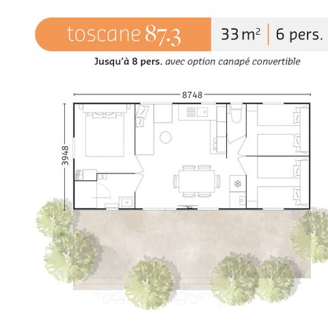 CASA MOBILE 6 persone - 3 camere da letto 33m² Tenda