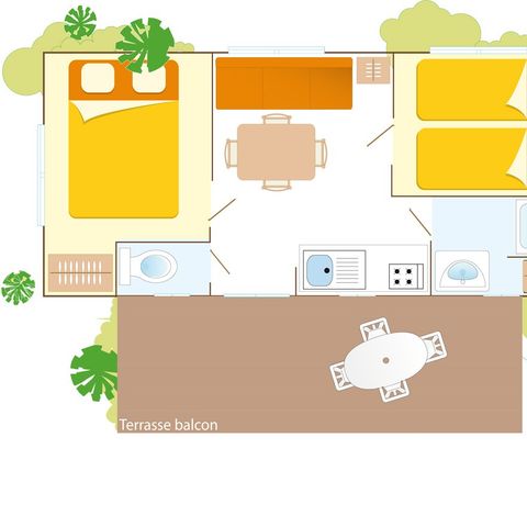 Mobile home 4 persons - Classic | 2 Bedrooms | 4 Pers | Raised terrace | 1 Bathroom | Air conditioning
