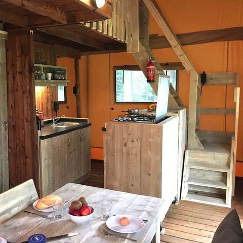 Tente en toile et en bois 4 personnes - Tente Safari Tendi avec salle de bain