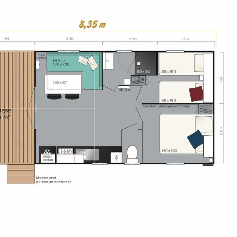 BUNGALOW 4 personnes - Premium 25 m² dont Terrasse couverte- 2 chambres +TV + Lave-vaisselle + BBQ