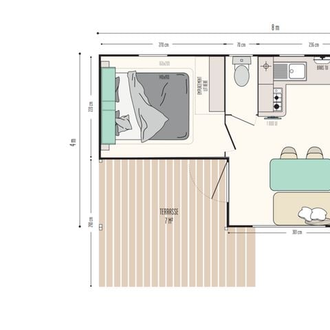 BUNGALOW 4 personnes - 25m² Premium  (2ch-4pers) dont Terrasse semi-couverte + TV + LV + BBQ