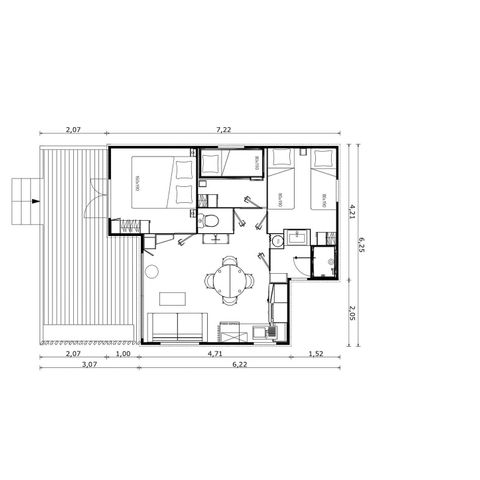 Chalet 6 personen - Ultimate | 3 Slaapkamers | 6 Pers | 1 Badkamer | Airconditioning | TV